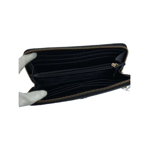 MICHAEL KORS Long Wallet MK Metal Logo Round Zip Black Plain Women's 4"x7" - Picture 9 of 10